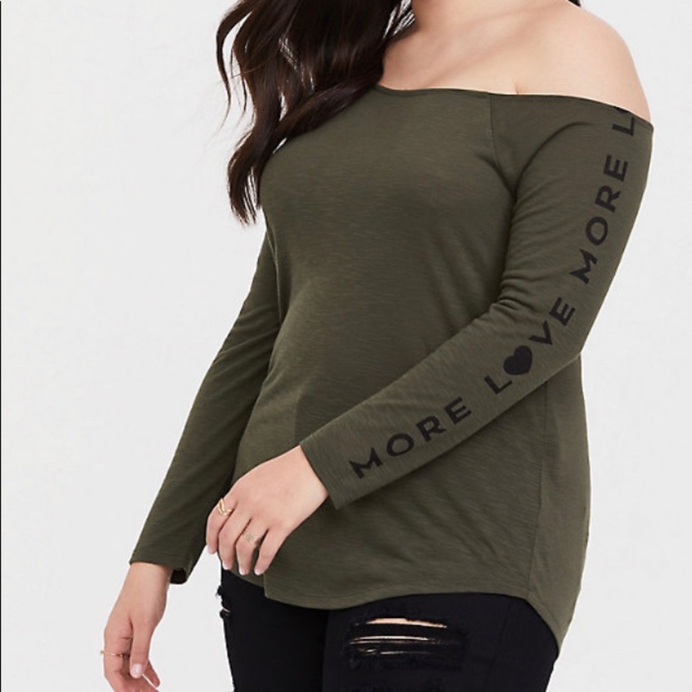 Olive Green Off The Shoulder Top 5x
